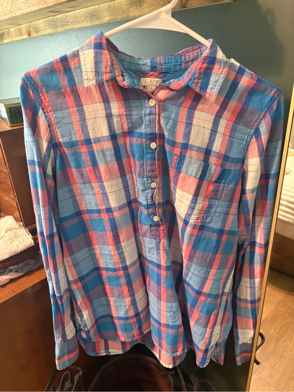 J.Crew Plaid Button Down Shirt Blue Pink White Size S